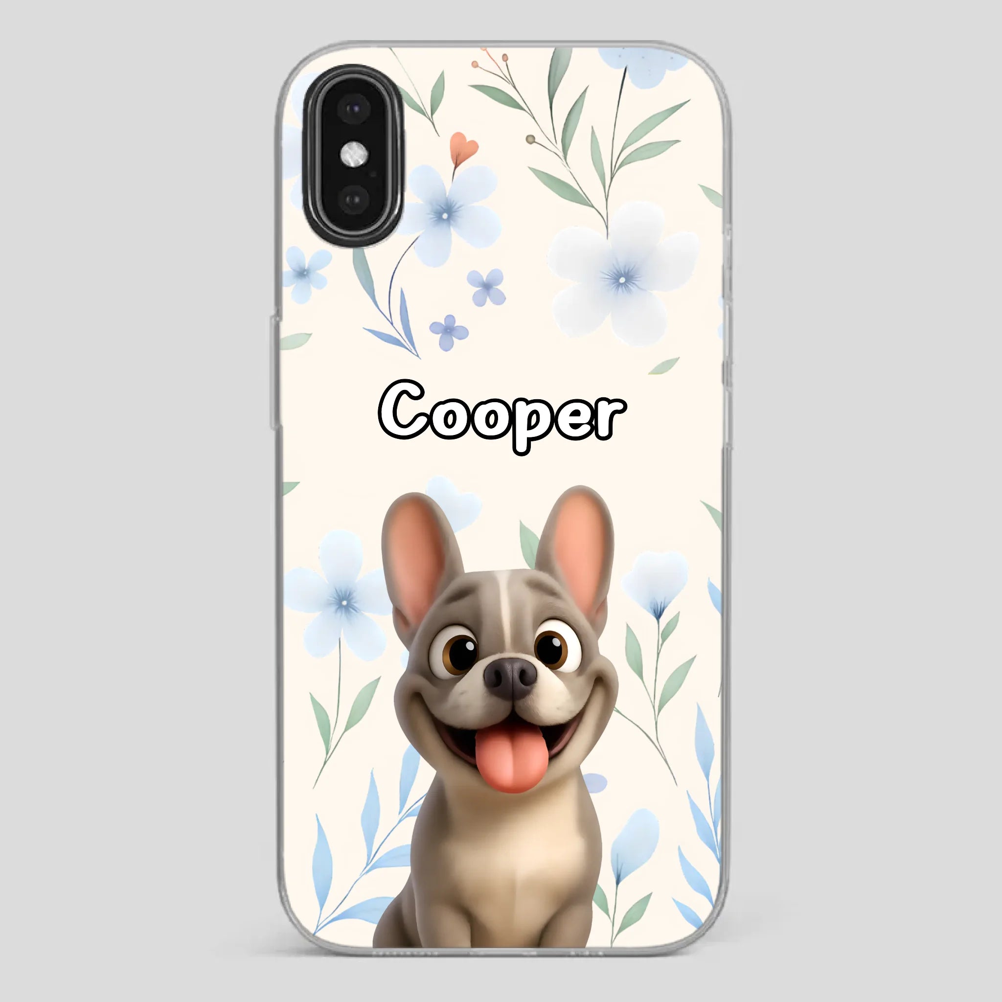 Personalized French Bulldog Phone Case – Elegant Blue Floral Dog Lover Gift Cover