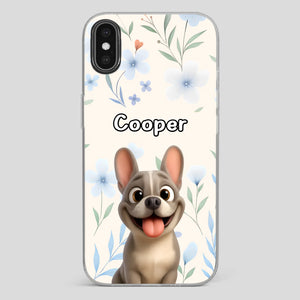 Personalized French Bulldog Phone Case – Elegant Blue Floral Dog Lover Gift Cover