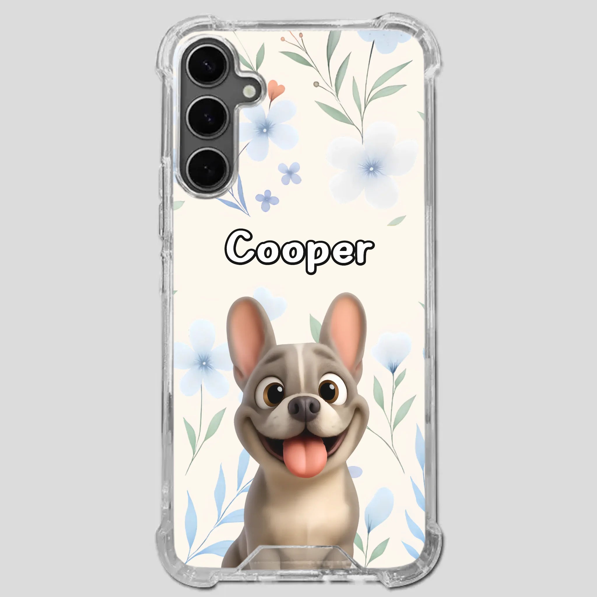 Personalized French Bulldog Phone Case – Elegant Blue Floral Dog Lover Gift Cover
