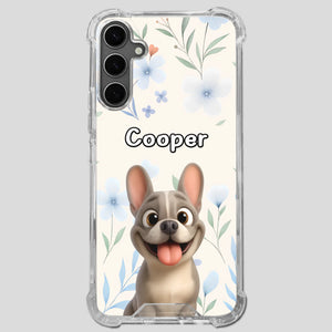 Personalized French Bulldog Phone Case – Elegant Blue Floral Dog Lover Gift Cover