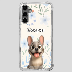 Personalized French Bulldog Phone Case – Elegant Blue Floral Dog Lover Gift Cover