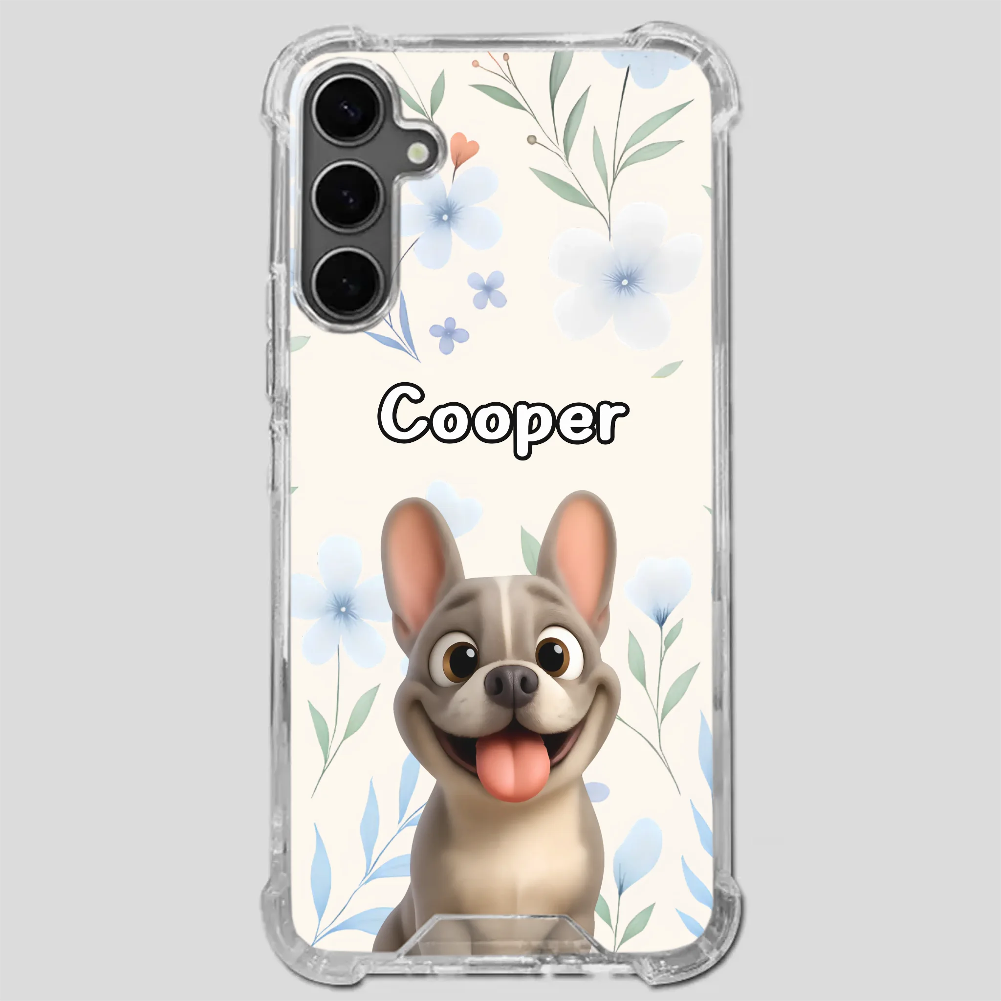 Personalized French Bulldog Phone Case – Elegant Blue Floral Dog Lover Gift Cover