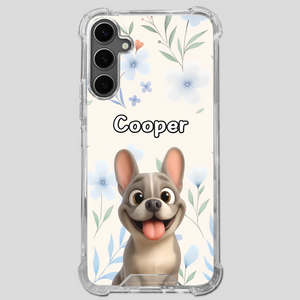 Personalized French Bulldog Phone Case – Elegant Blue Floral Dog Lover Gift Cover