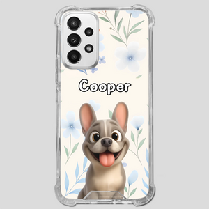 Personalized French Bulldog Phone Case – Elegant Blue Floral Dog Lover Gift Cover