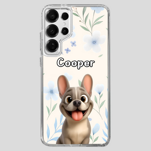 Personalized French Bulldog Phone Case – Elegant Blue Floral Dog Lover Gift Cover