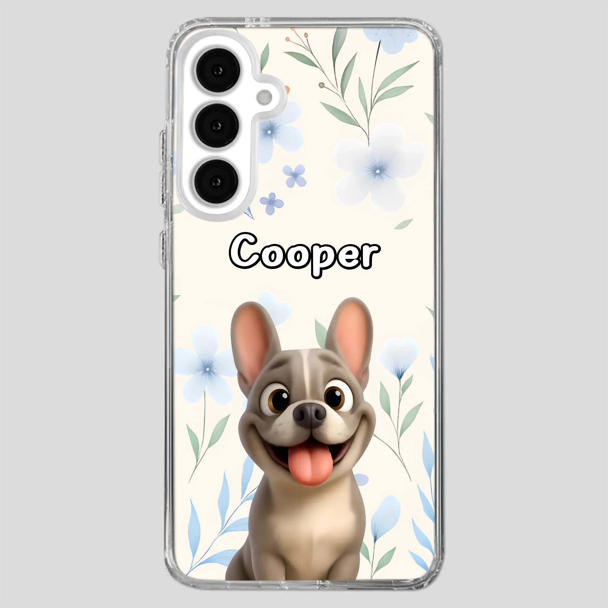 Personalized French Bulldog Phone Case – Elegant Blue Floral Dog Lover Gift Cover