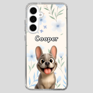 Personalized French Bulldog Phone Case – Elegant Blue Floral Dog Lover Gift Cover