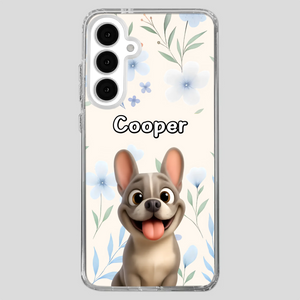 Personalized French Bulldog Phone Case – Elegant Blue Floral Dog Lover Gift Cover