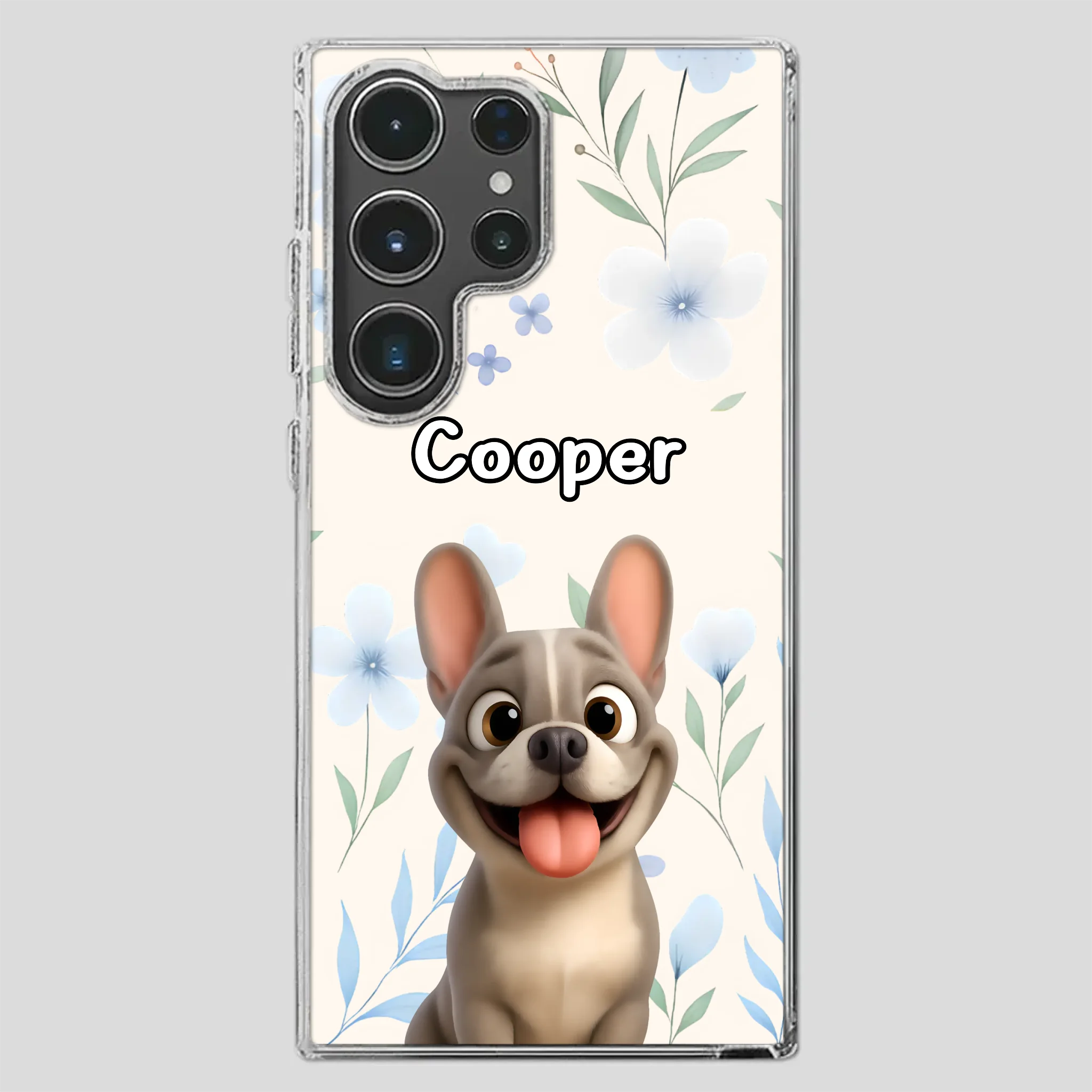 Personalized French Bulldog Phone Case – Elegant Blue Floral Dog Lover Gift Cover
