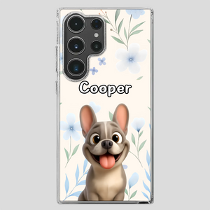 Personalized French Bulldog Phone Case – Elegant Blue Floral Dog Lover Gift Cover