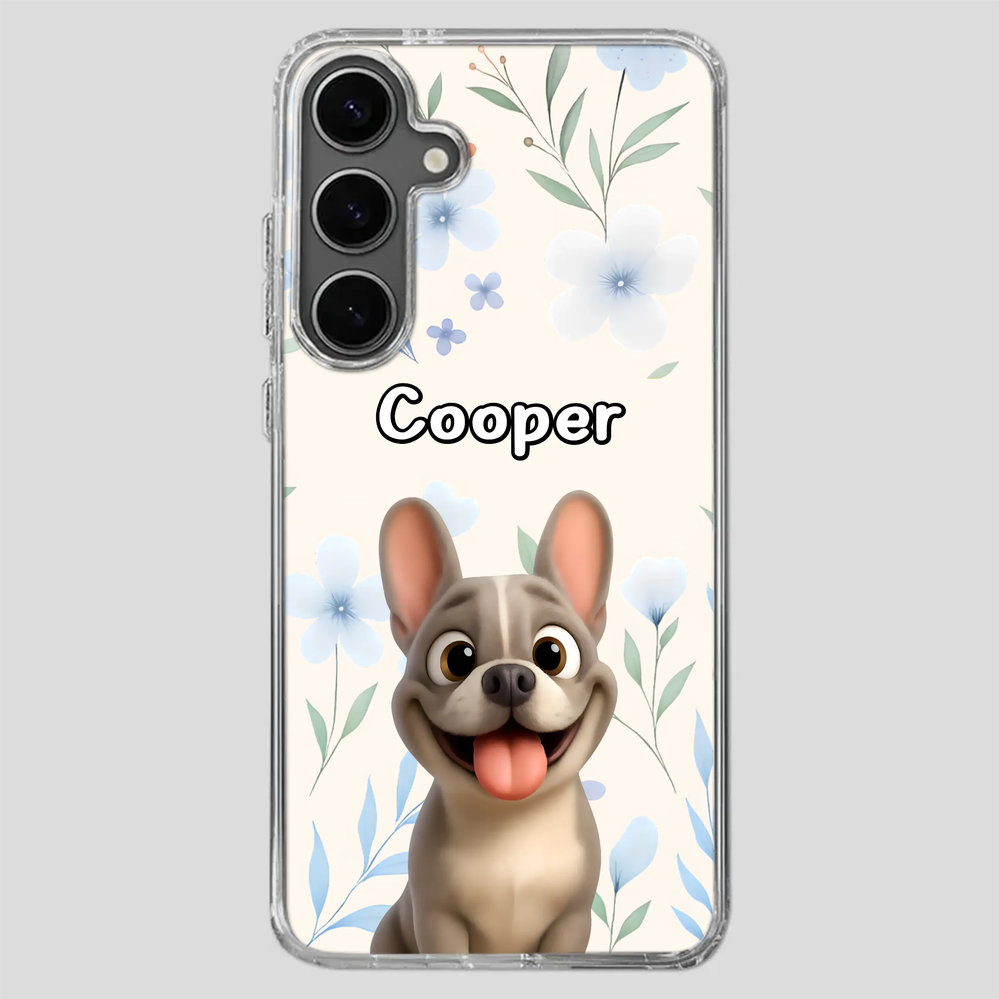 Personalized French Bulldog Phone Case – Elegant Blue Floral Dog Lover Gift Cover