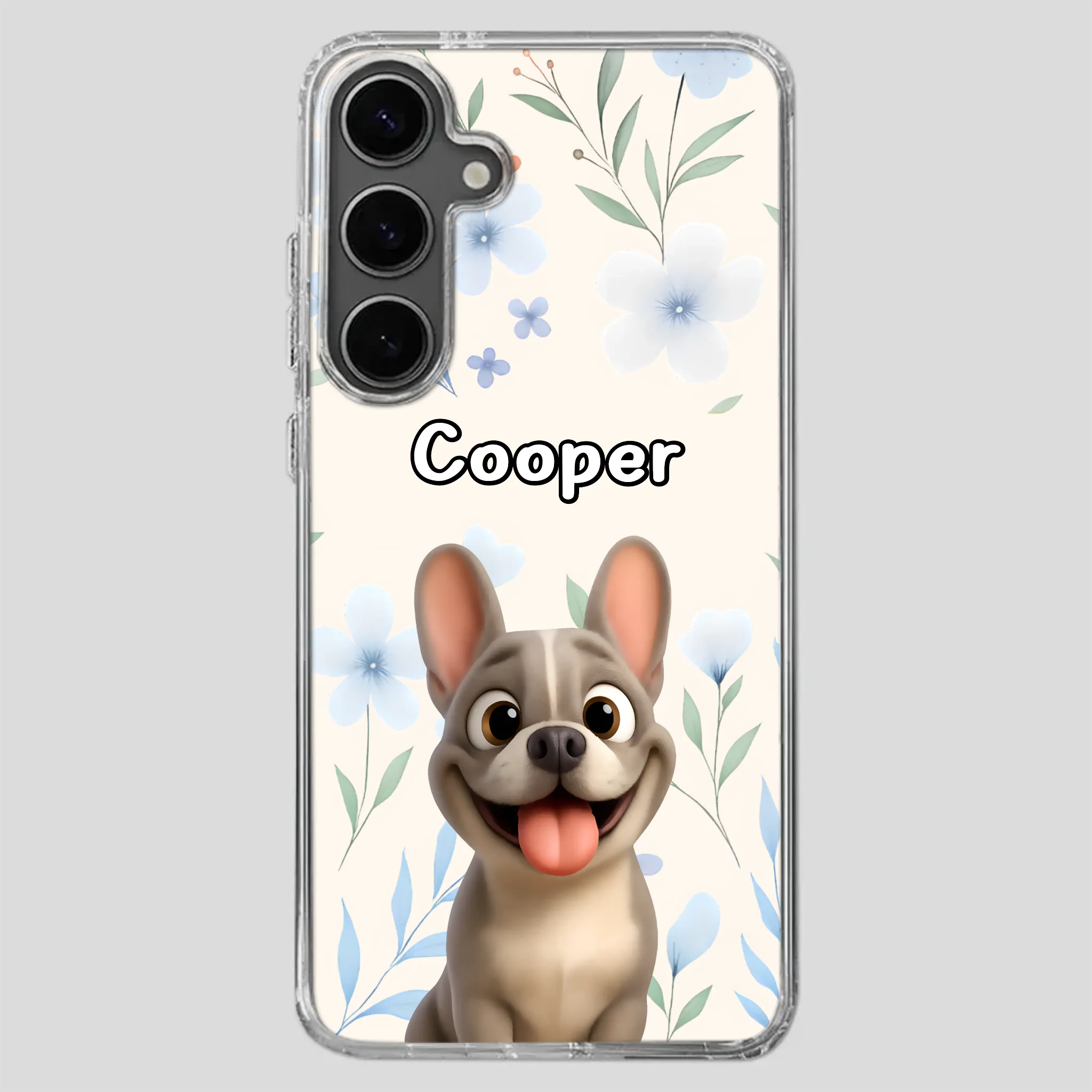 Personalized French Bulldog Phone Case – Elegant Blue Floral Dog Lover Gift Cover