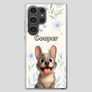 Personalized French Bulldog Phone Case – Elegant Blue Floral Dog Lover Gift Cover