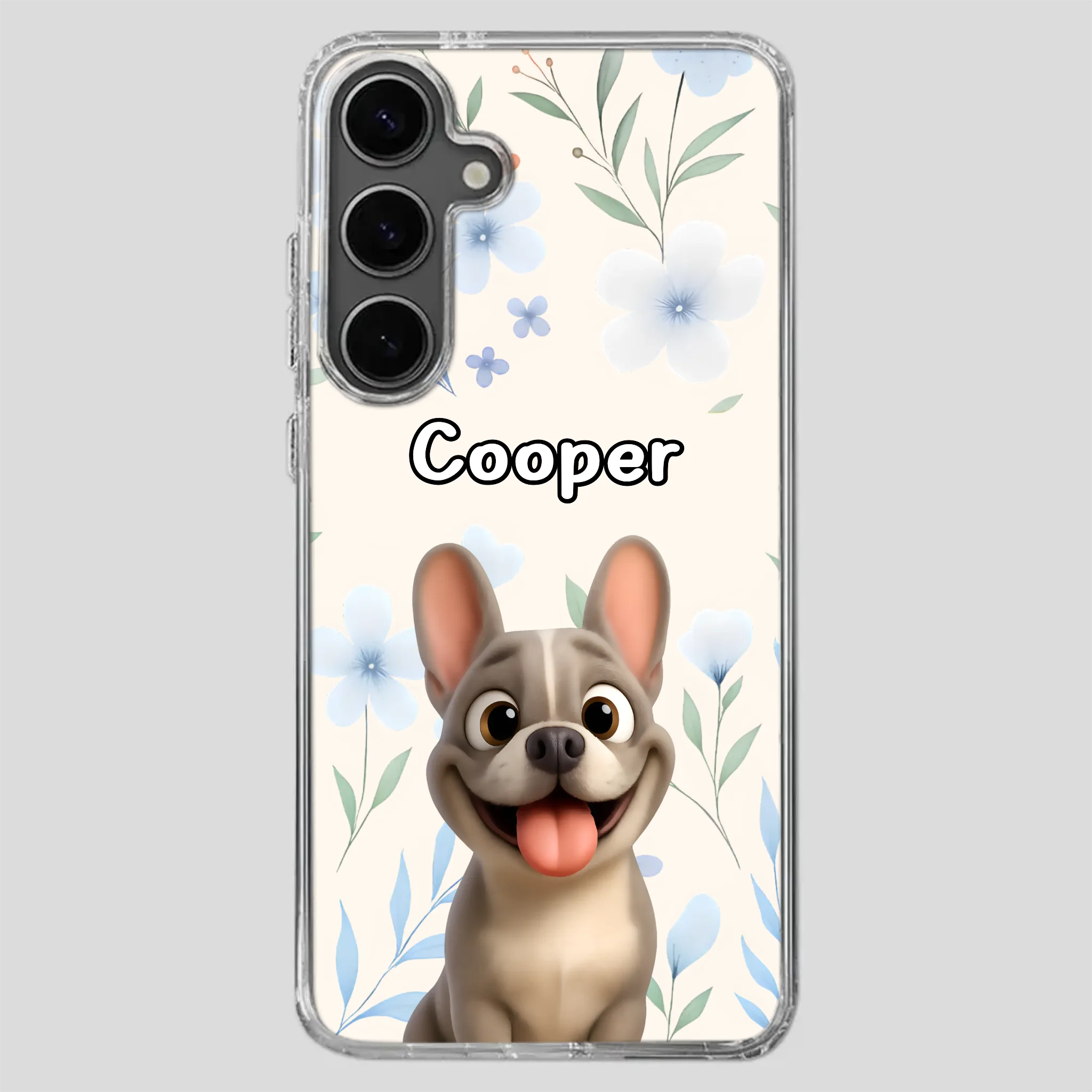 Personalized French Bulldog Phone Case – Elegant Blue Floral Dog Lover Gift Cover