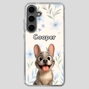 Personalized French Bulldog Phone Case – Elegant Blue Floral Dog Lover Gift Cover