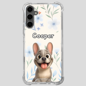 Personalized French Bulldog Phone Case – Elegant Blue Floral Dog Lover Gift Cover