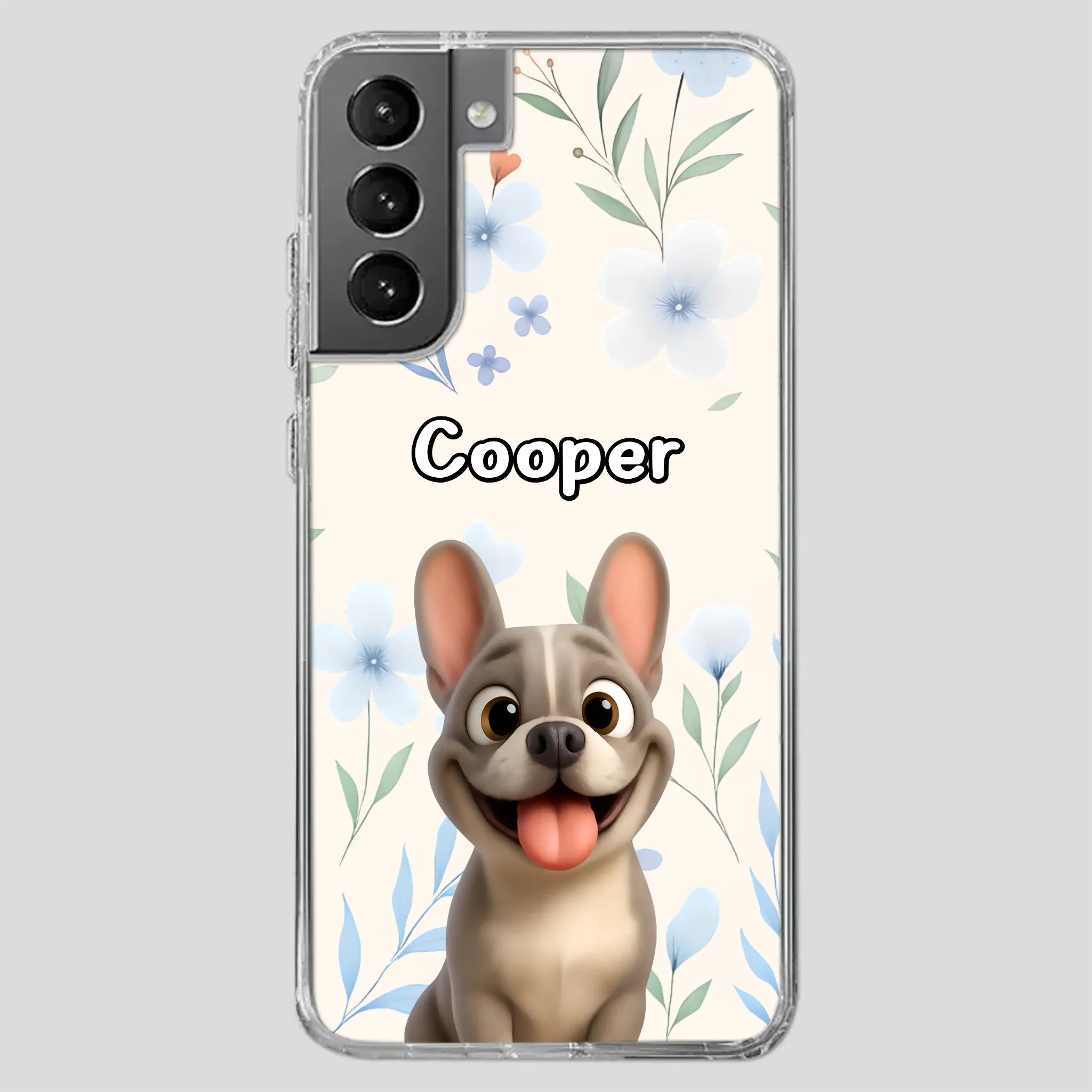 Personalized French Bulldog Phone Case – Elegant Blue Floral Dog Lover Gift Cover