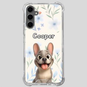 Personalized French Bulldog Phone Case – Elegant Blue Floral Dog Lover Gift Cover