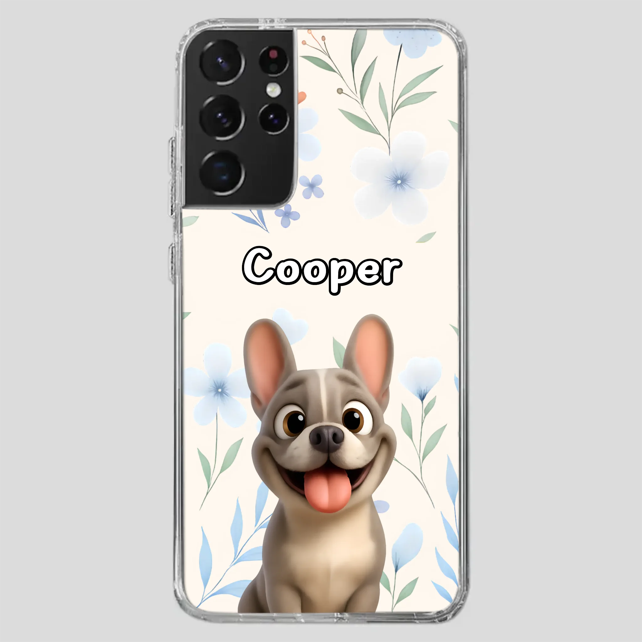 Personalized French Bulldog Phone Case – Elegant Blue Floral Dog Lover Gift Cover