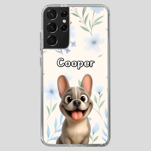 Personalized French Bulldog Phone Case – Elegant Blue Floral Dog Lover Gift Cover