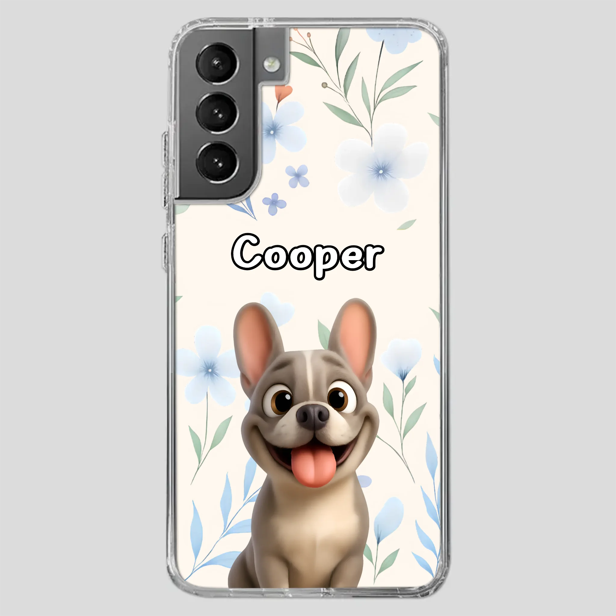 Personalized French Bulldog Phone Case – Elegant Blue Floral Dog Lover Gift Cover