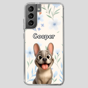 Personalized French Bulldog Phone Case – Elegant Blue Floral Dog Lover Gift Cover