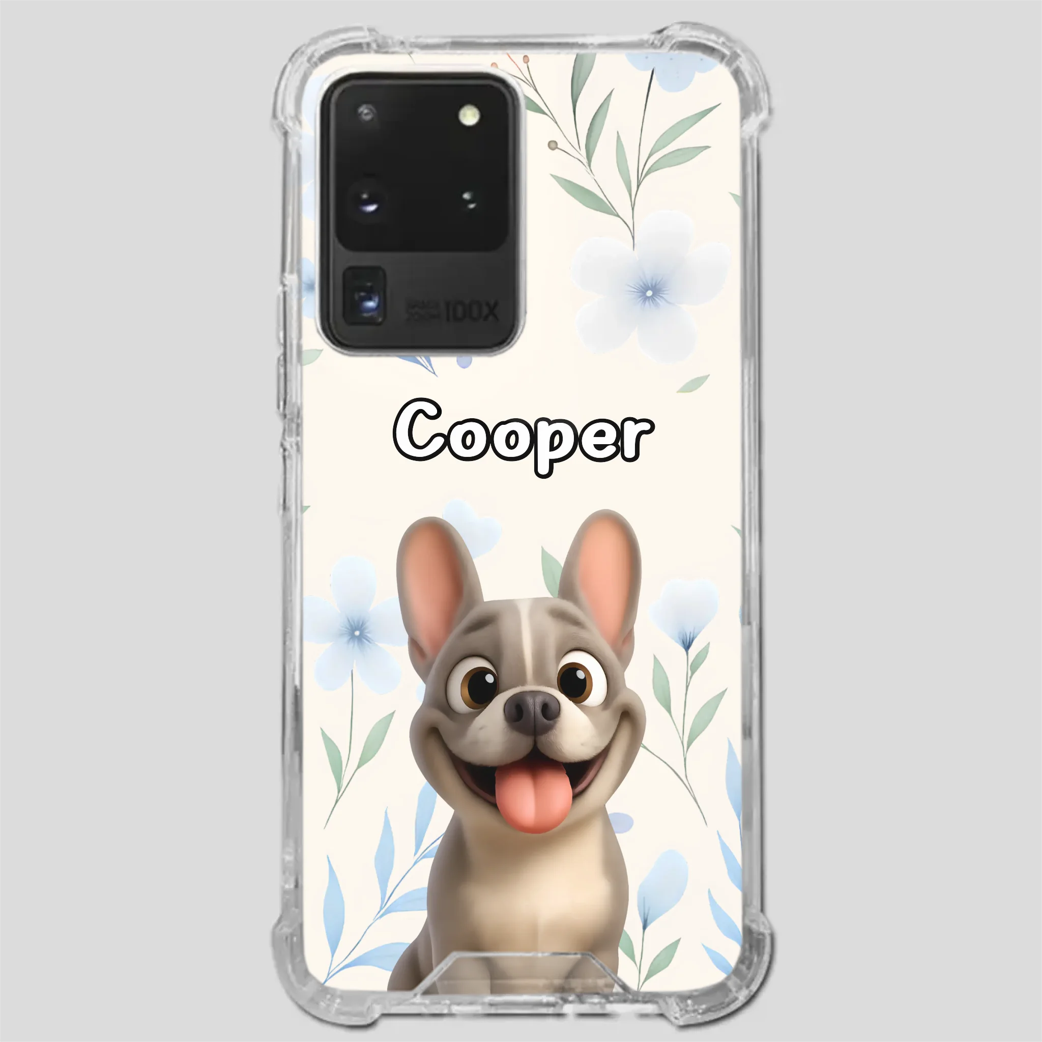 Personalized French Bulldog Phone Case – Elegant Blue Floral Dog Lover Gift Cover