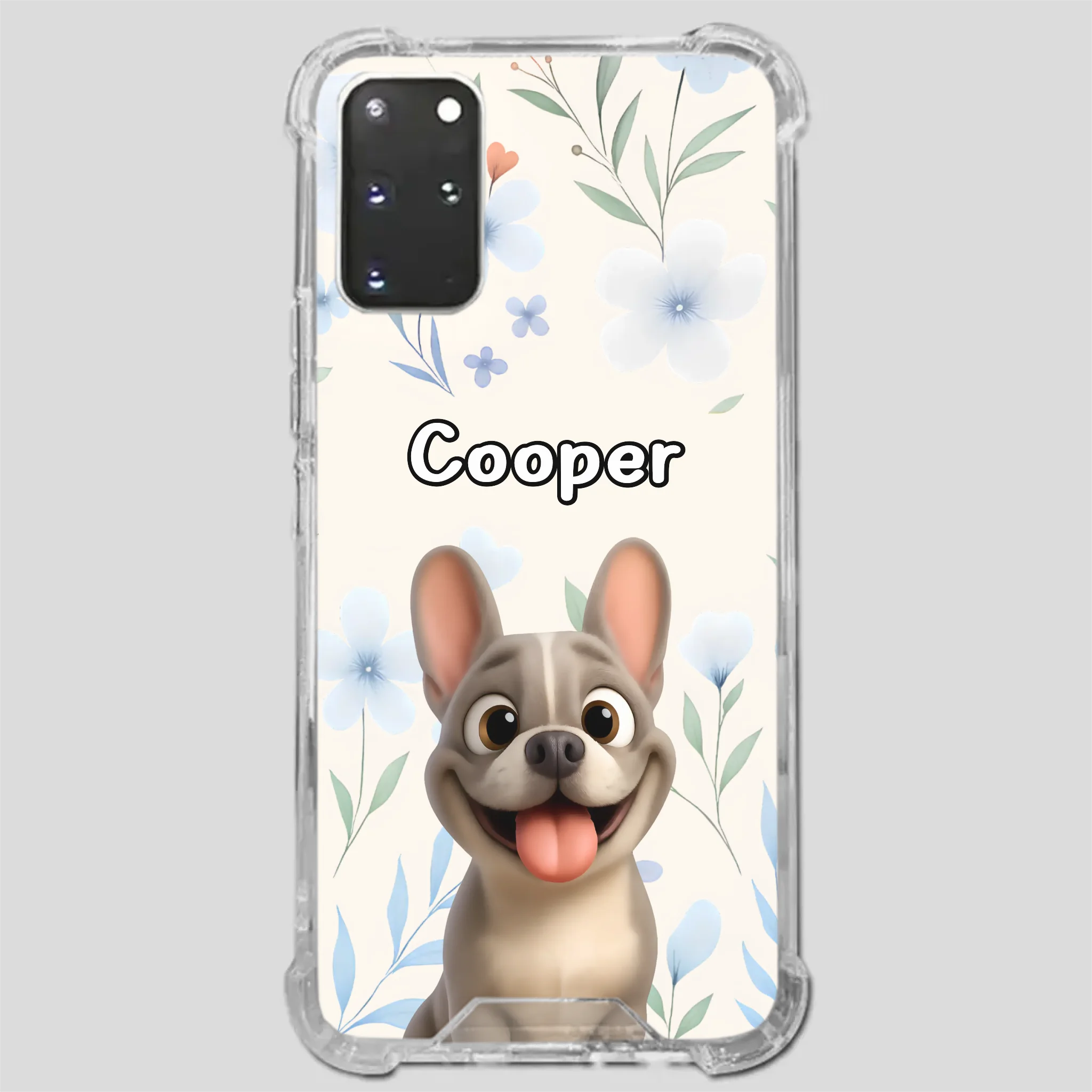 Personalized French Bulldog Phone Case – Elegant Blue Floral Dog Lover Gift Cover