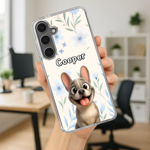 Personalized French Bulldog Phone Case – Elegant Blue Floral Dog Lover Gift Cover