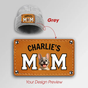 Personalized French Bulldog Leather Knitted Beanie – Cute Engraved Patch