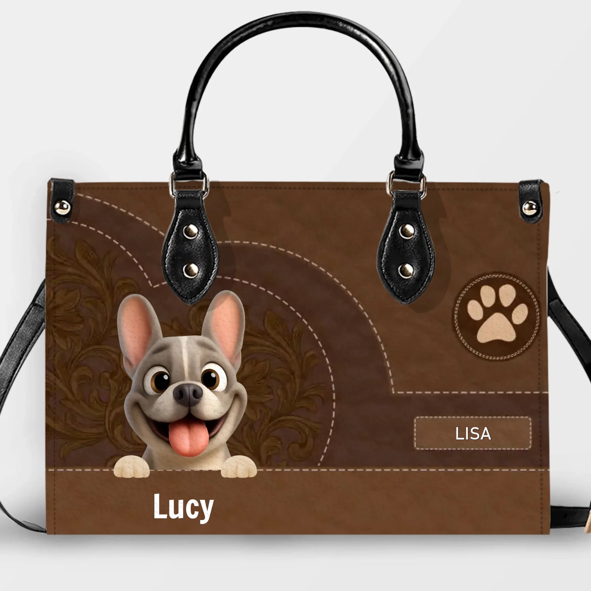Personalized French Bulldog Handbag – Classic Brown Leather Bag For Dog Lover