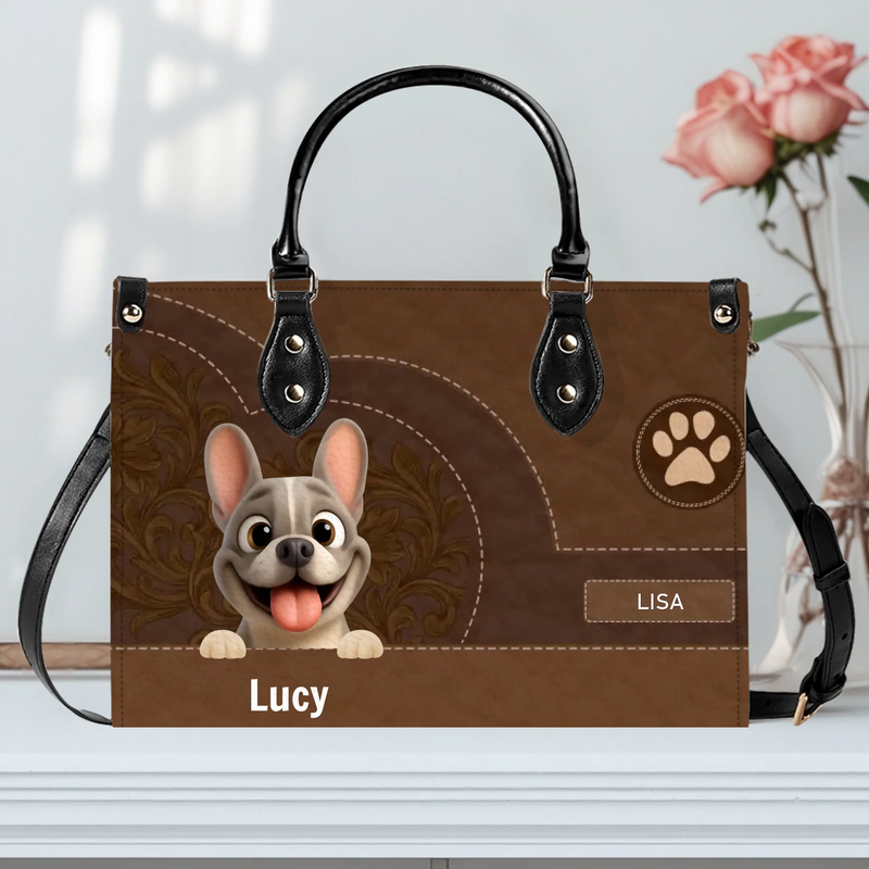 Personalized French Bulldog Handbag – Classic Brown Leather Bag For Dog Lover