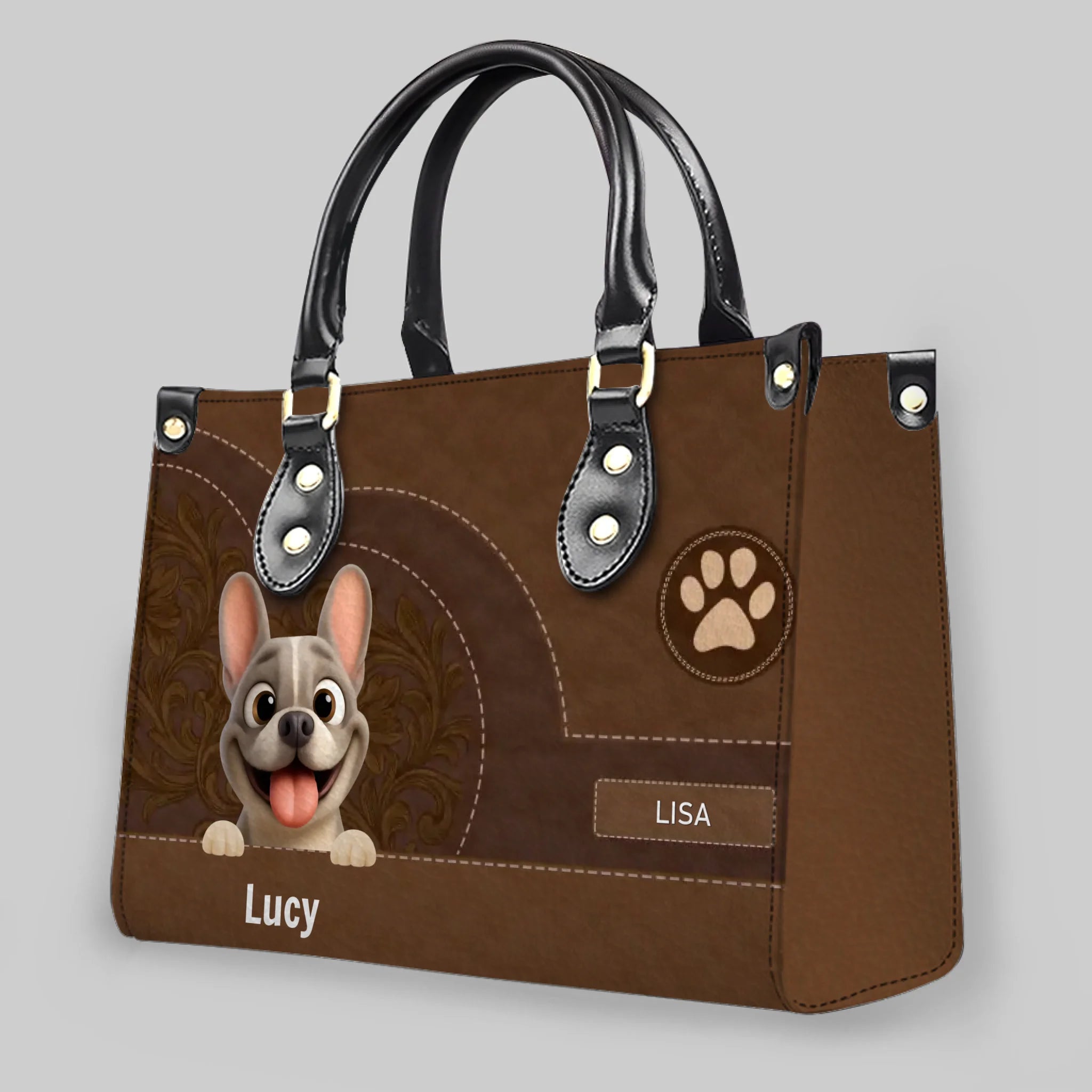 Personalized French Bulldog Handbag – Classic Brown Leather Bag For Dog Lover