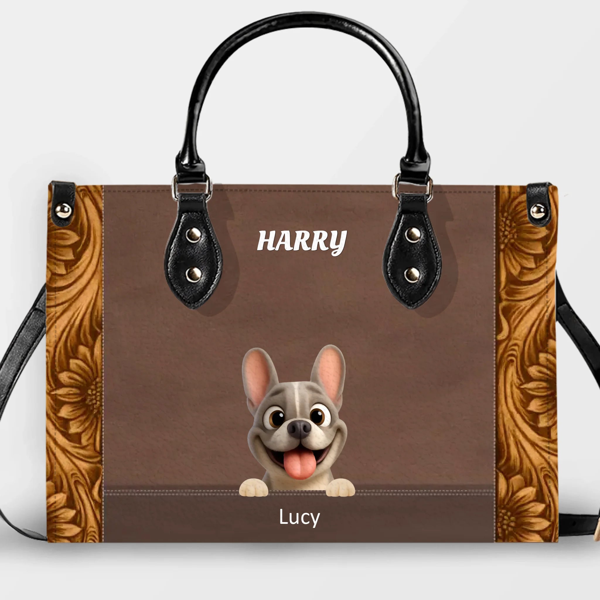 Customized French Bulldog Handbag – Sunflower Pattern Dog Lover Gift