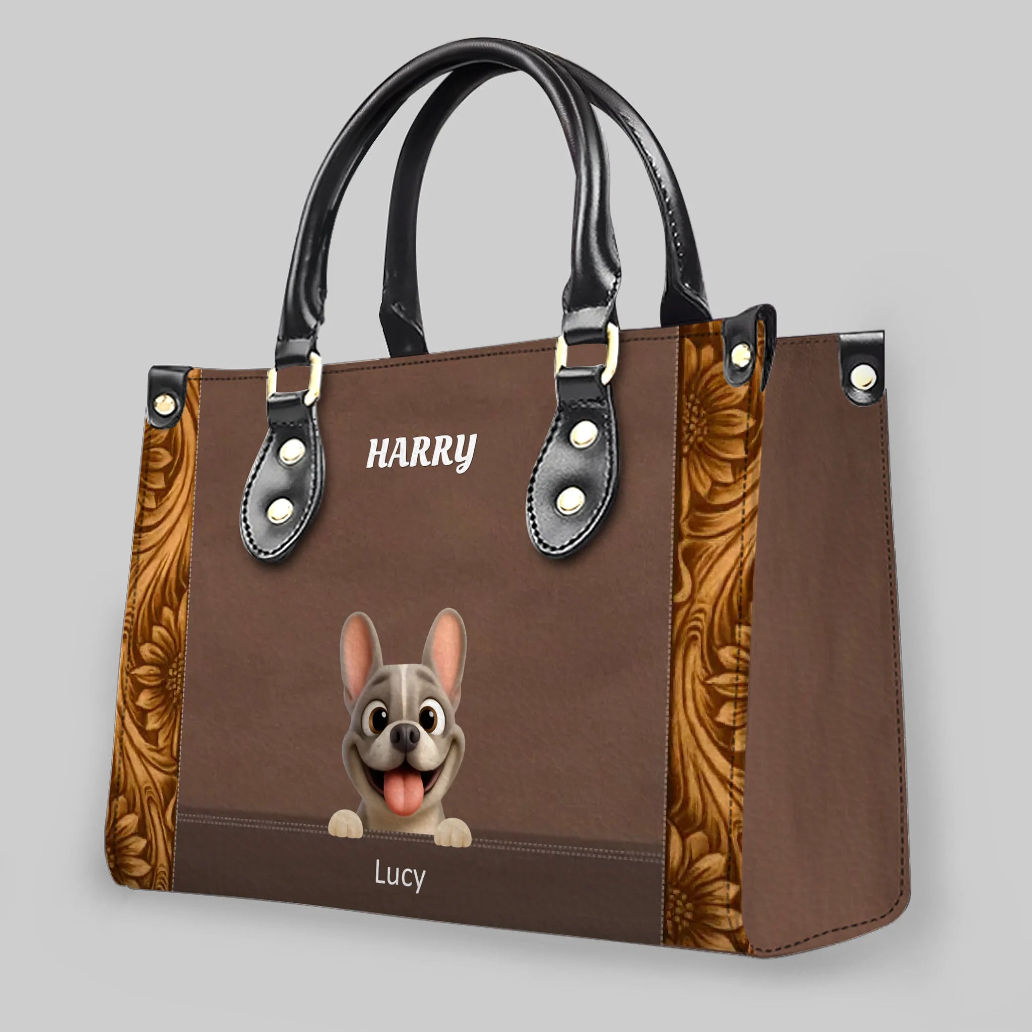 Customized French Bulldog Handbag – Sunflower Pattern Dog Lover Gift