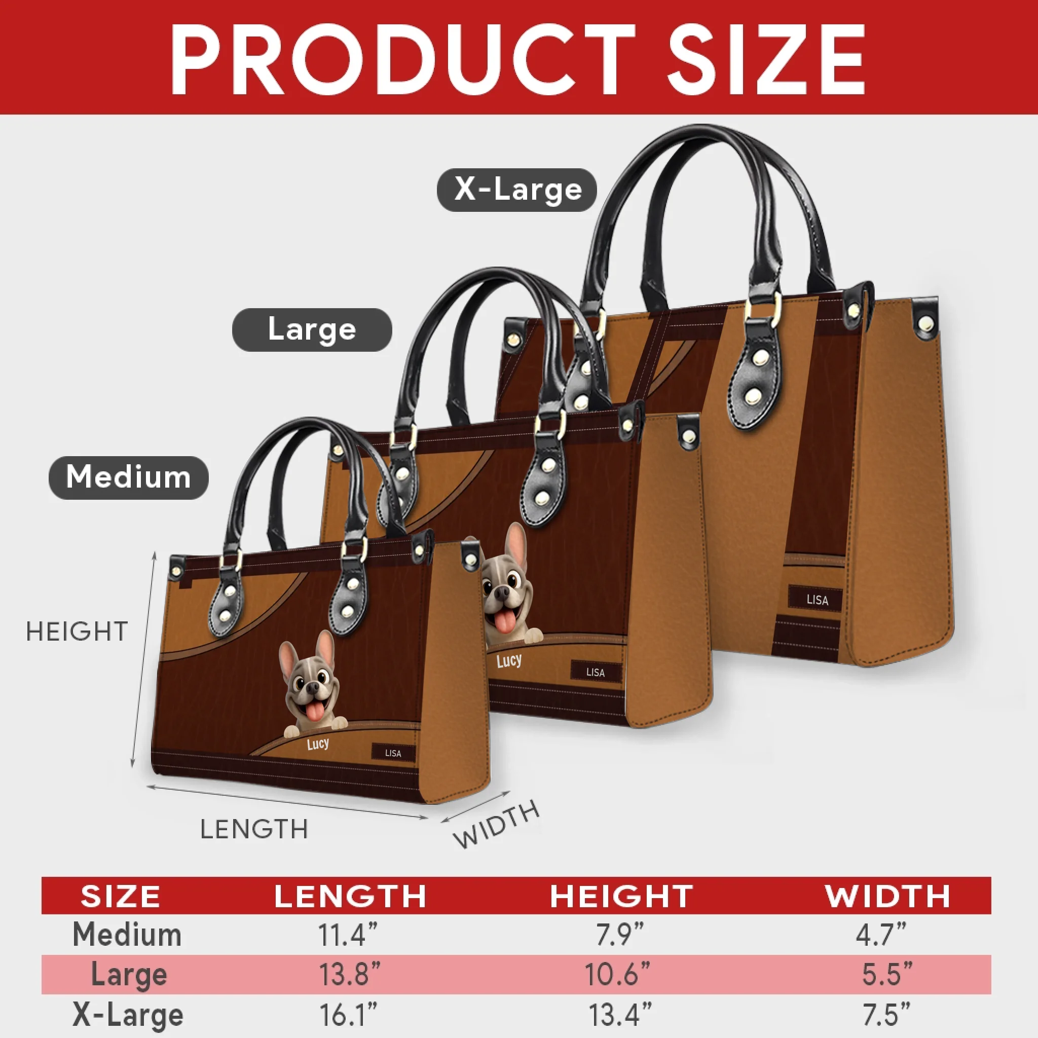 French Bulldog Classic Leather Handbag - Personalized Dog Lover Gift