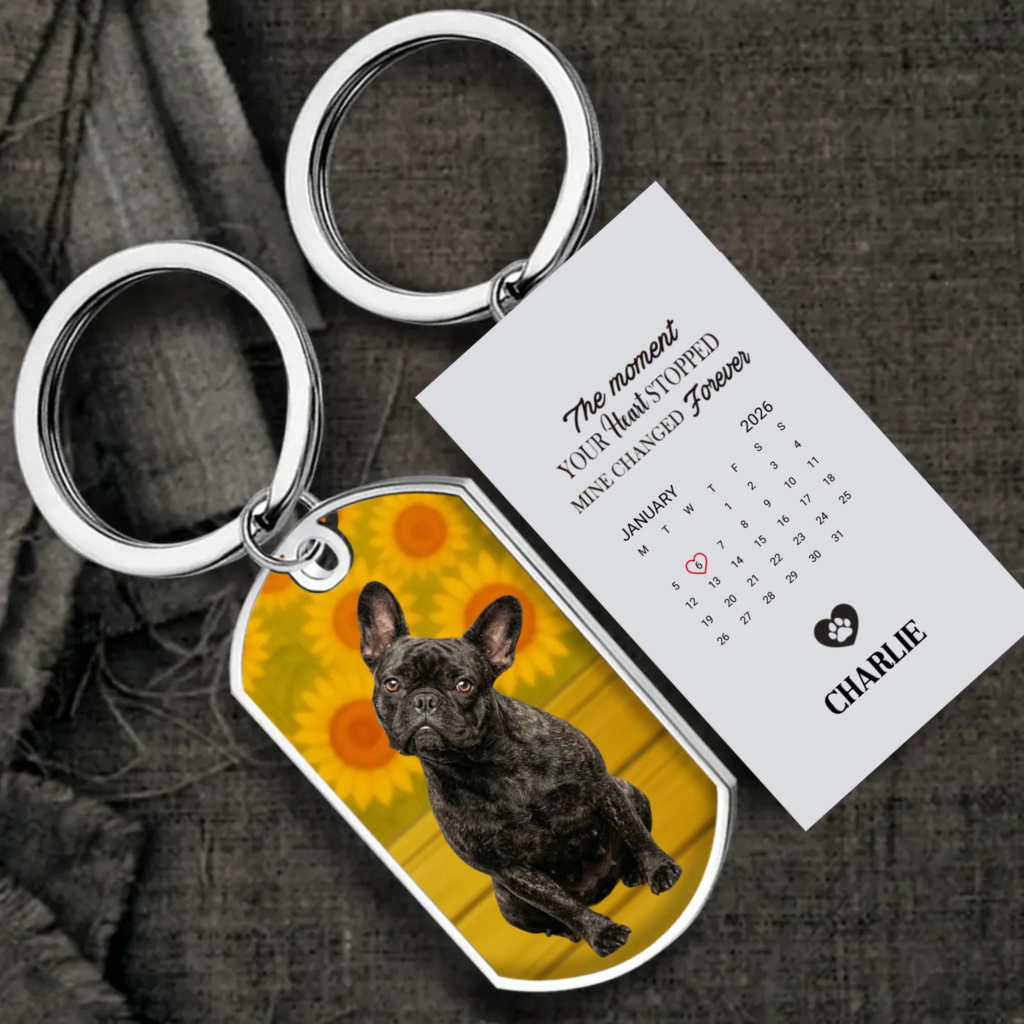 Personalized French Bulldog Keychain – Custom Calendar Dog Memorial Gift