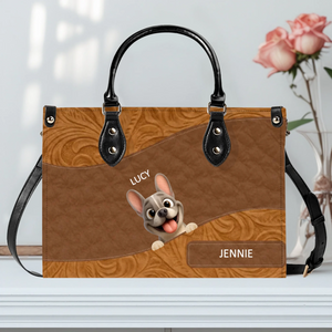 Customized French Bulldog Handbag – Floral Leather Patterns Dog Handbag