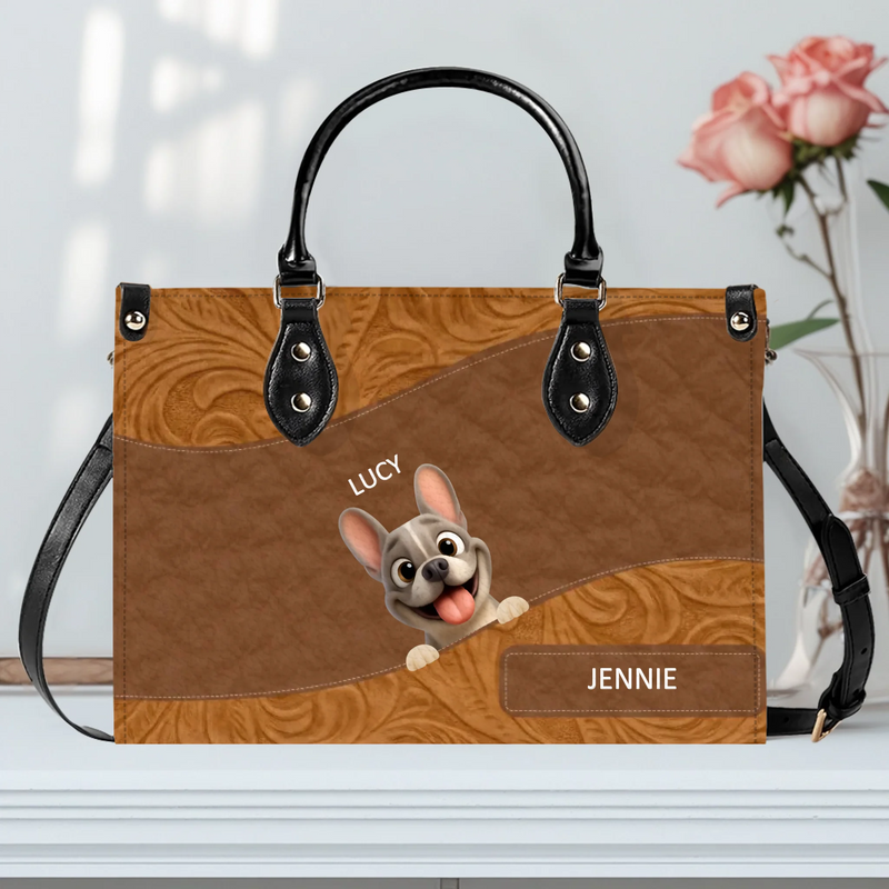 Customized French Bulldog Handbag – Floral Leather Patterns Dog Handbag