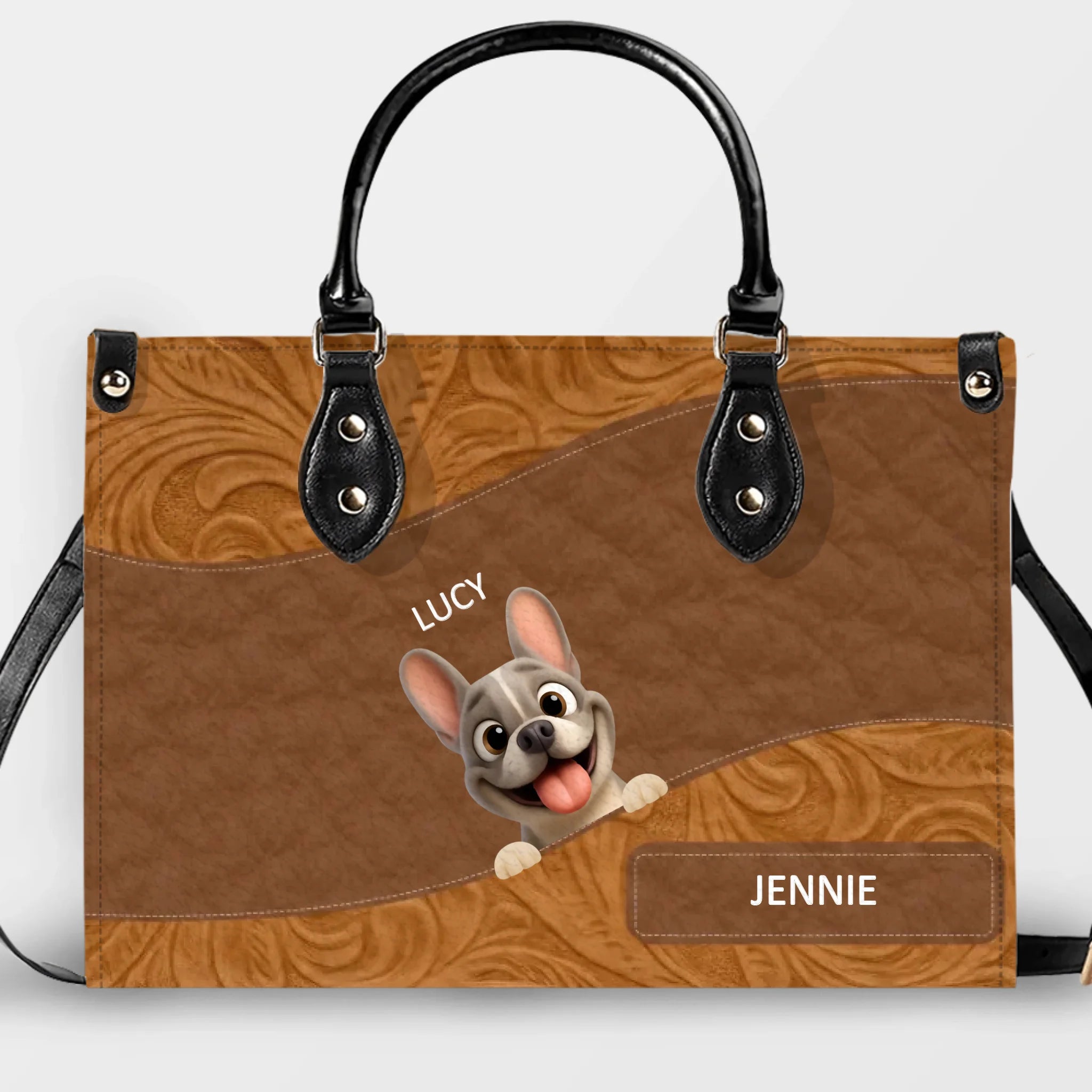 Customized French Bulldog Handbag – Floral Leather Patterns Dog Handbag