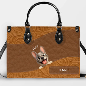 Customized French Bulldog Handbag – Floral Leather Patterns Dog Handbag