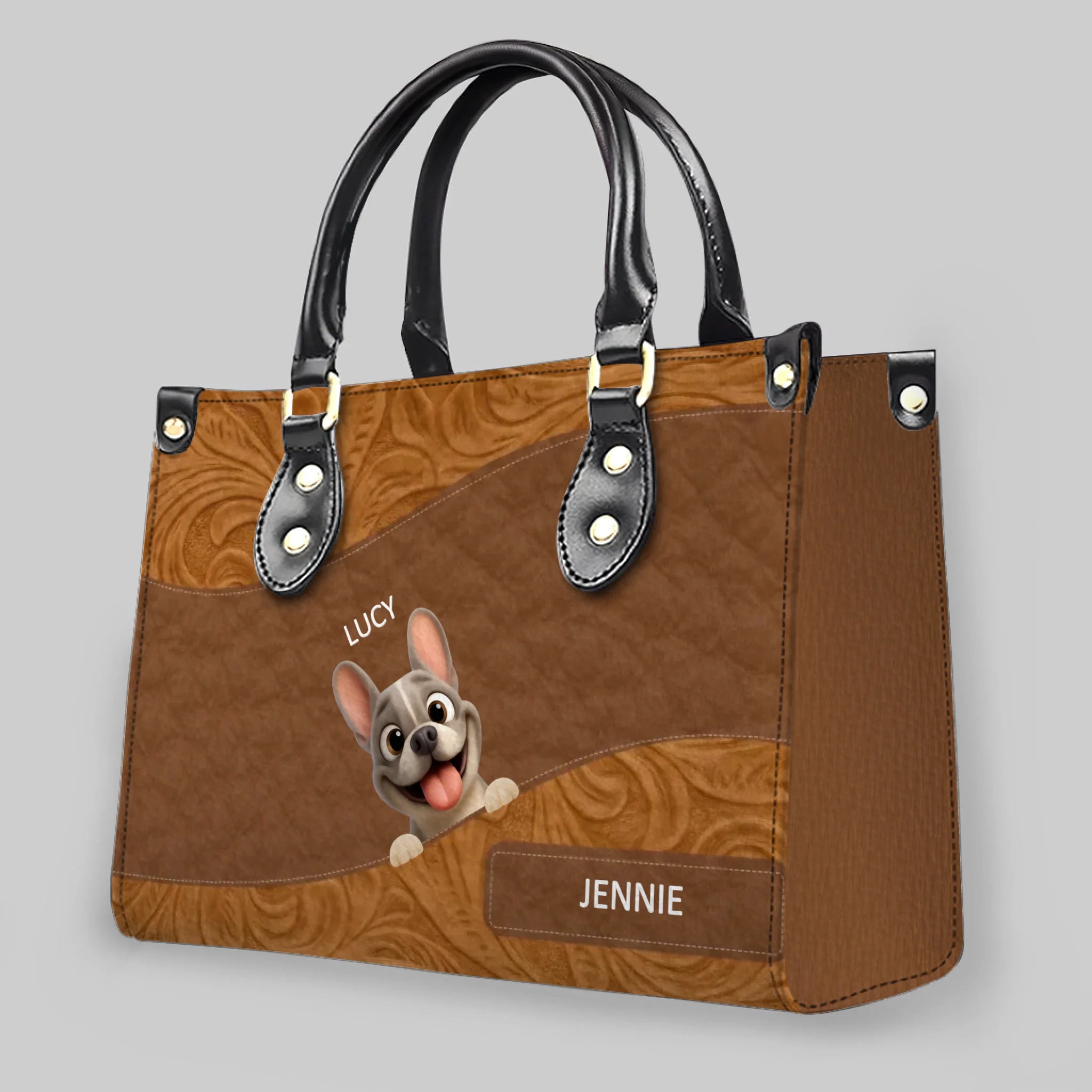 Customized French Bulldog Handbag – Floral Leather Patterns Dog Handbag