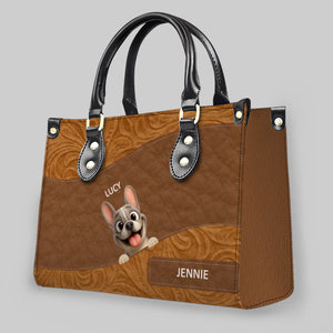 Customized French Bulldog Handbag – Floral Leather Patterns Dog Handbag