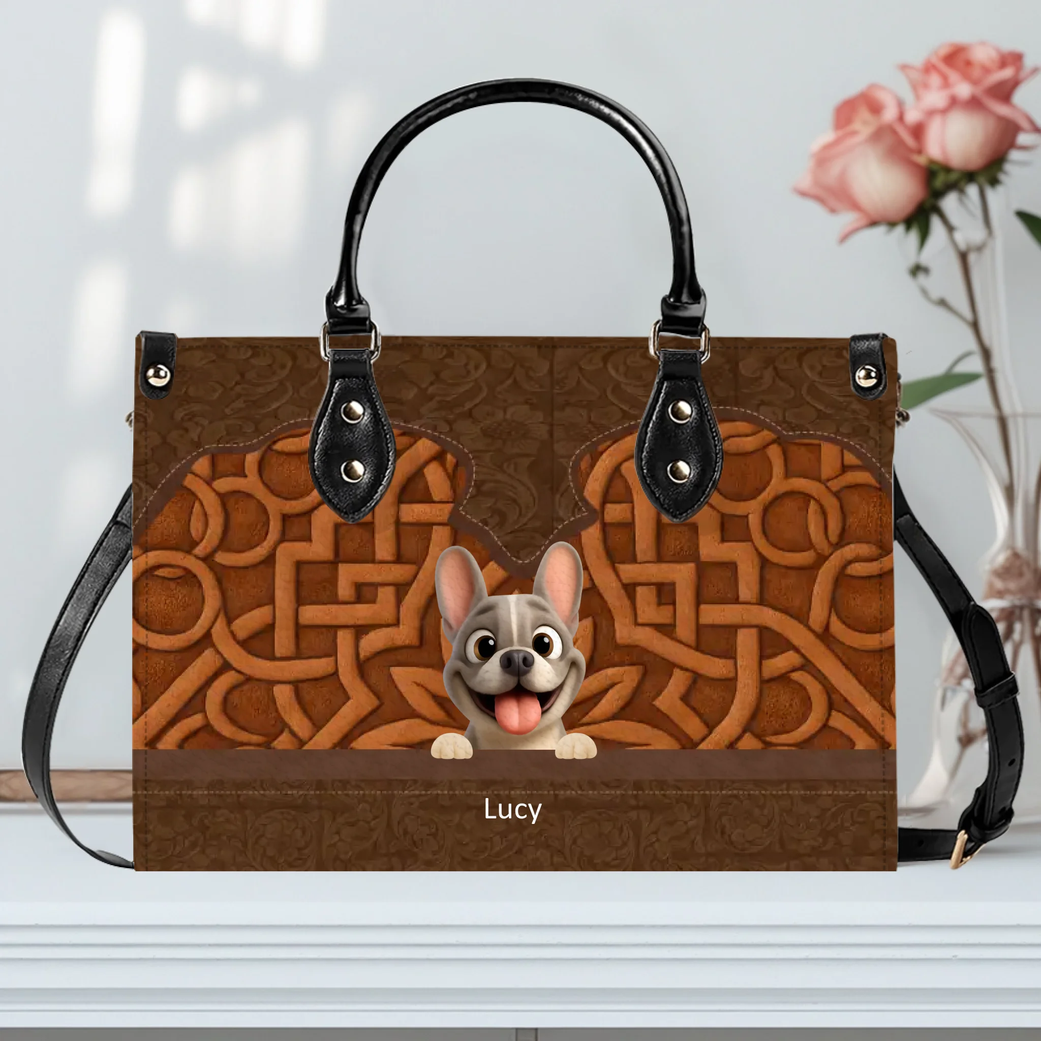 Customized French Bulldog Handbag – 3D Carved Pattern Dog Lover Gift