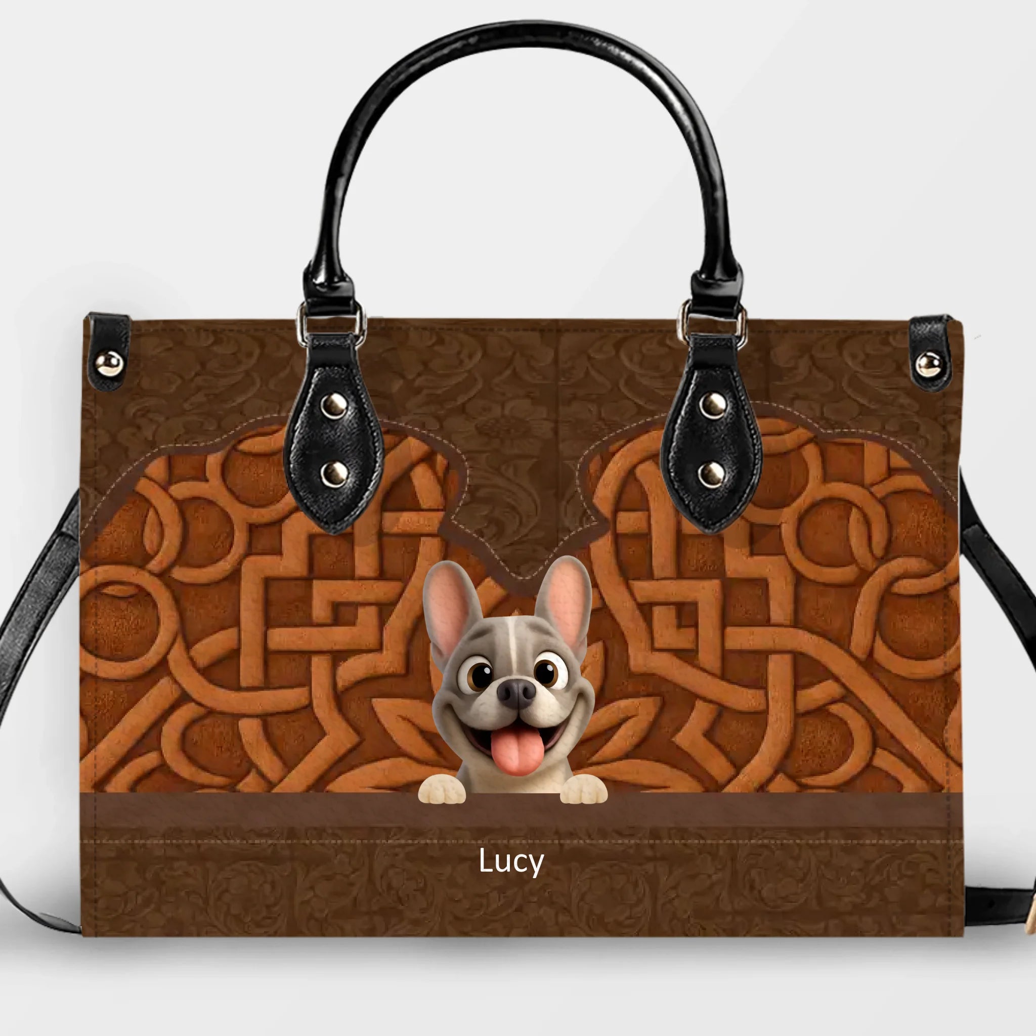Customized French Bulldog Handbag – 3D Carved Pattern Dog Lover Gift