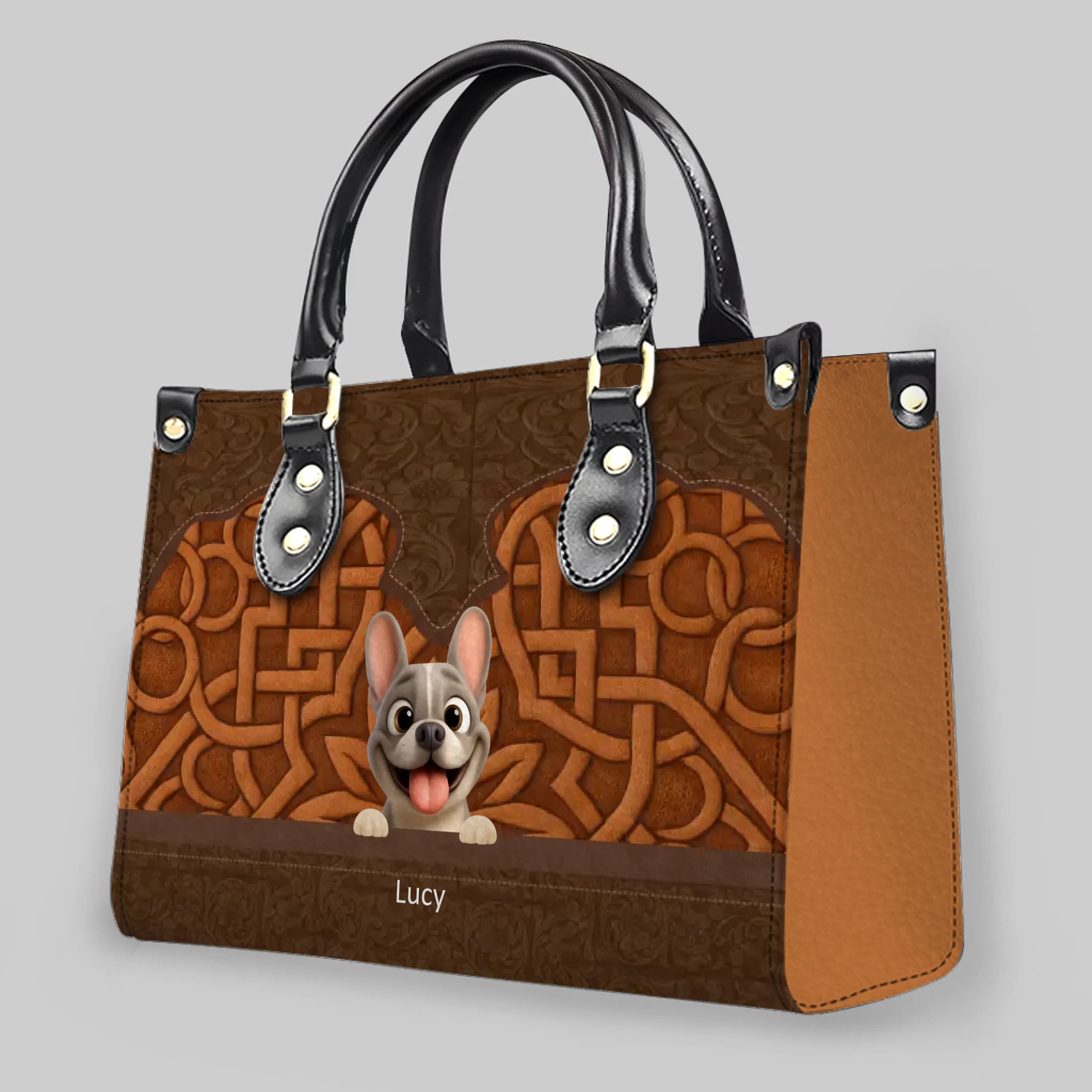 Customized French Bulldog Handbag – 3D Carved Pattern Dog Lover Gift
