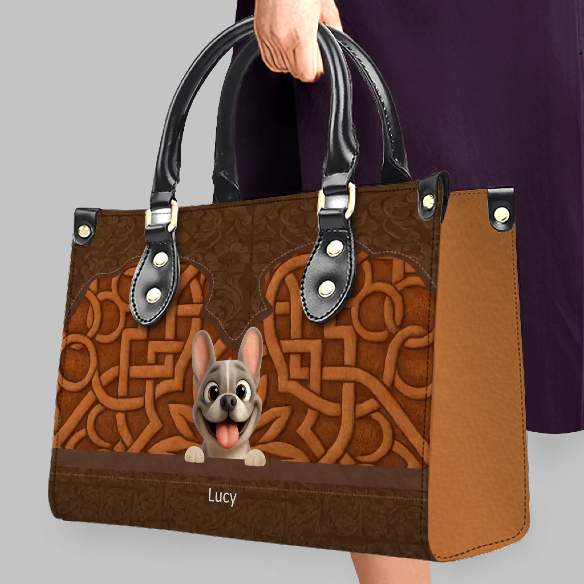 Customized French Bulldog Handbag – 3D Carved Pattern Dog Lover Gift