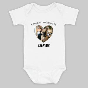 Personalized Frenchie Baby Onesie – Loved & Protected By Dog Lover Gift