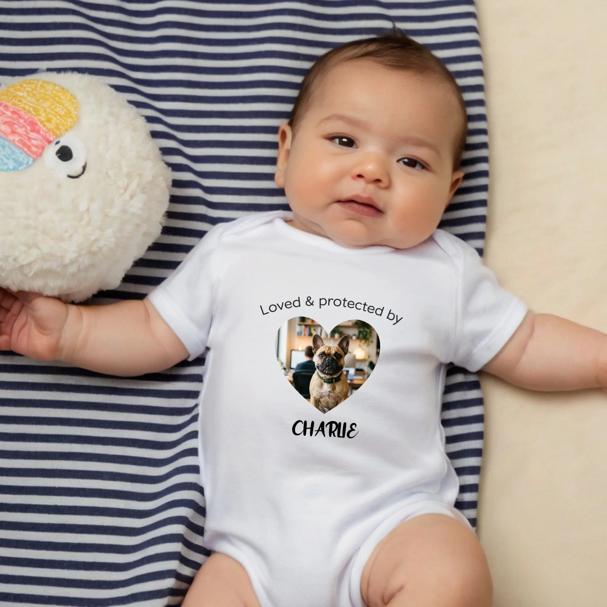 Personalized Frenchie Baby Onesie – Loved & Protected By Dog Lover Gift