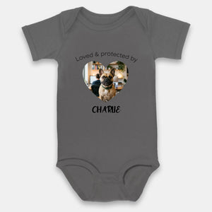 Personalized Frenchie Baby Onesie – Loved & Protected By Dog Lover Gift